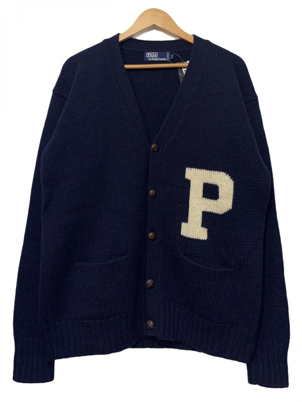 90s Polo Ralph Lauren Logo Wool Knit Cardigan 紺 L ポロ