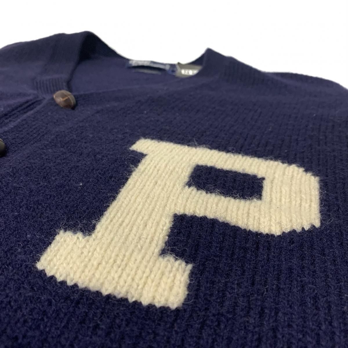 90s Polo Ralph Lauren Logo Wool Knit Cardigan 紺 L ポロラルフ