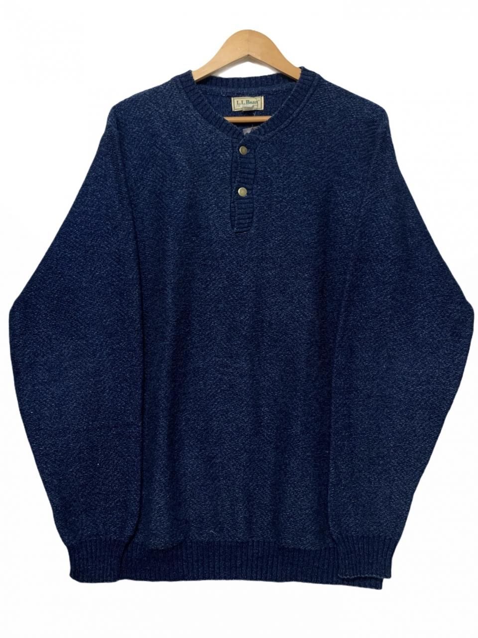 USA製 80s L.L.Bean Henry Neck Indigo Cotton Knit 青 L-LONG ...