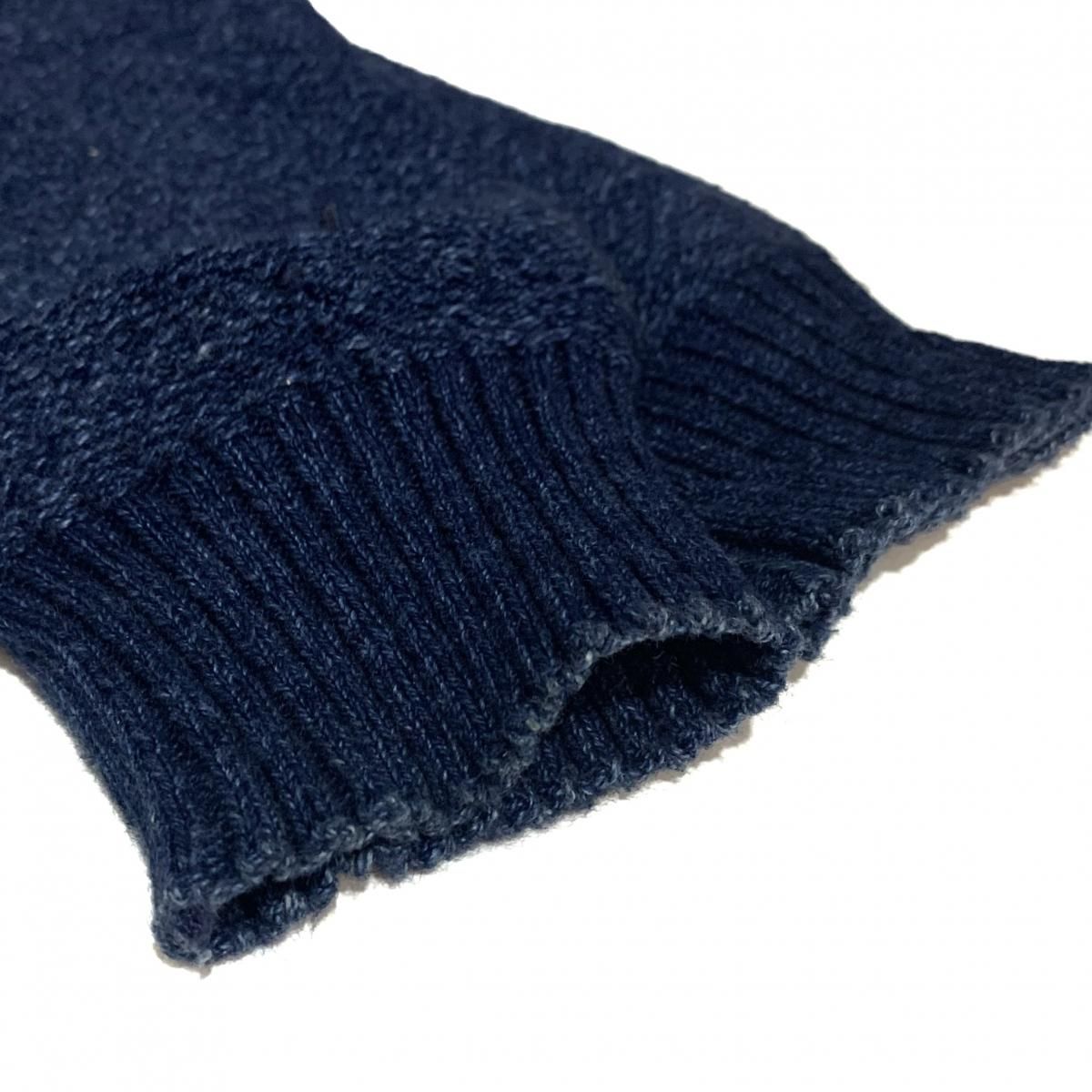 USA製 80s L.L.Bean Henry Neck Indigo Cotton Knit 青 L-LONG USA製 80s L.L.Bean Henry Neck Indigo Cotton Knit 青 L-LONG