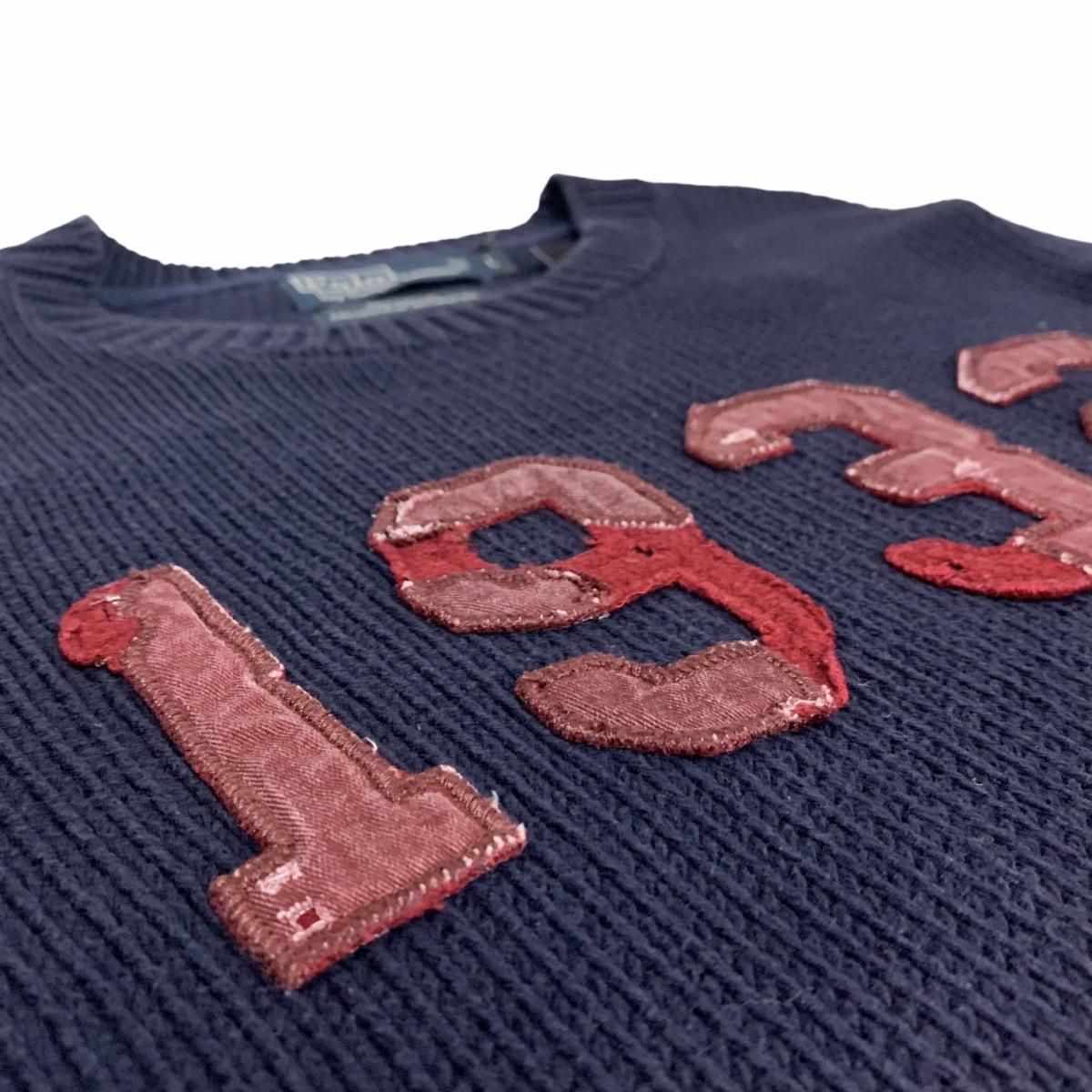 【美品】ラルフローレン　ロゴワッペンコットンニット　ネイビー ラルフローレン ロゴワッペンコットンニット ネイビー