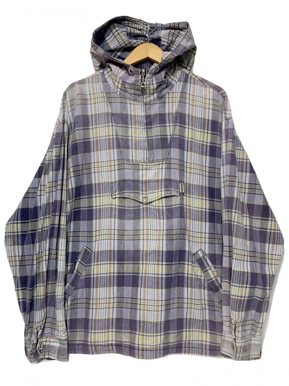 90s OLD STUSSY Check Cotton Anorak Parka 紫 L 白タグ オールド