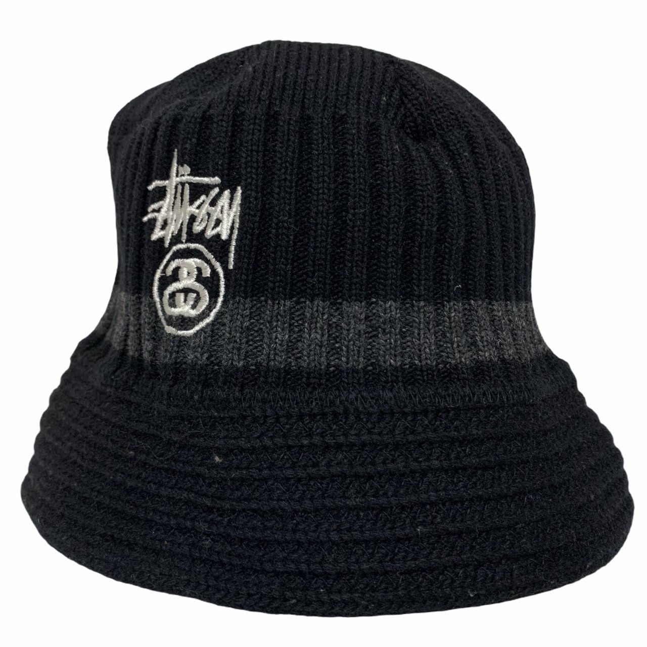 90s OLD STUSSY Logo Wool Knit Bucket Hat 黒 紺タグ オールド