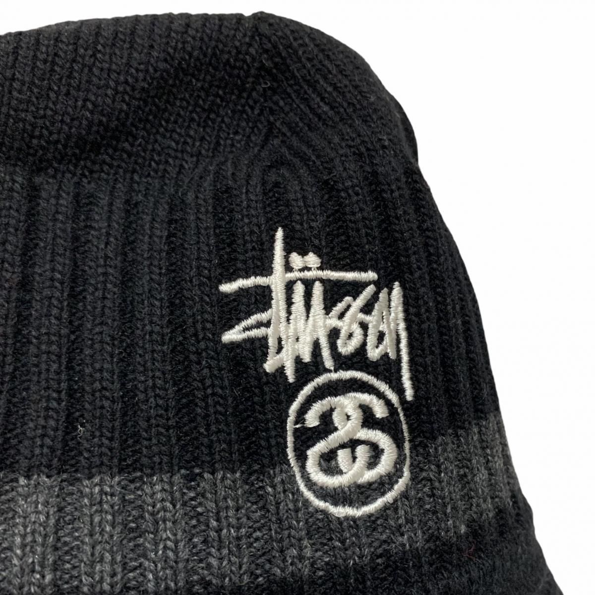 90s OLD STUSSY Logo Wool Knit Bucket Hat 黒 紺タグ オールド