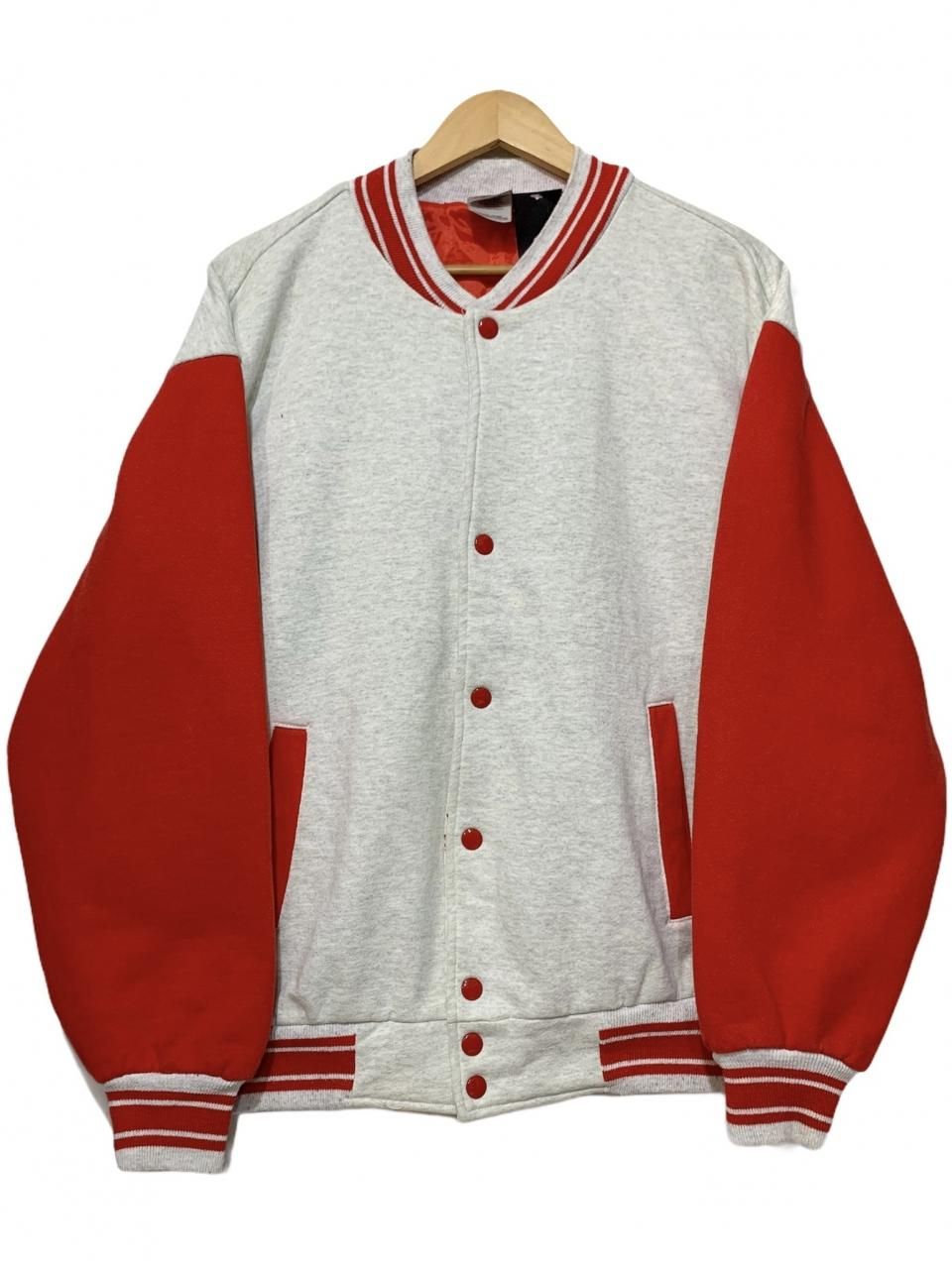 90s Fruit of The Loom Sweat Varsity Jacket 灰赤 L フルーツオブザ 