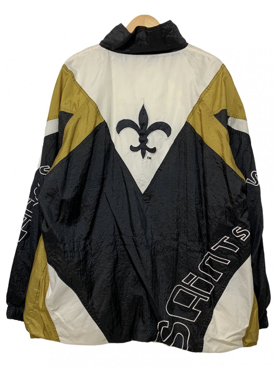 NFL　ニューオーリンズ・セインツ　ジップアップナイロンジャケット　刺繍ロゴ黒L