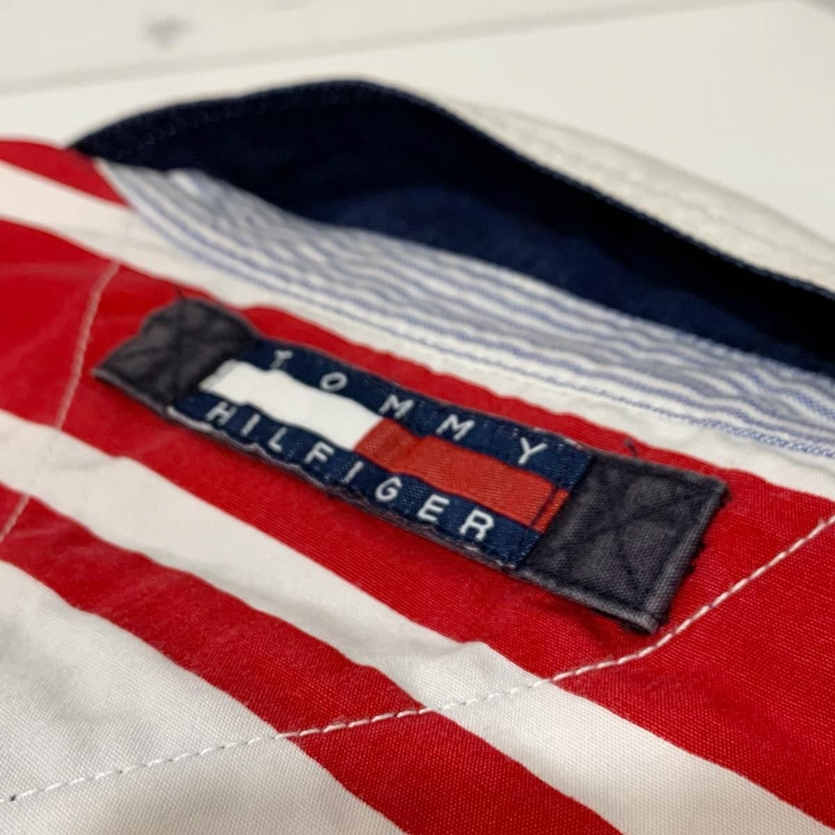 90s TOMMY HILFIGER Border Drizzler Jacket 白赤 M トミー 90s TOMMY HILFIGER Border Drizzler Jacket 白赤 M トミー