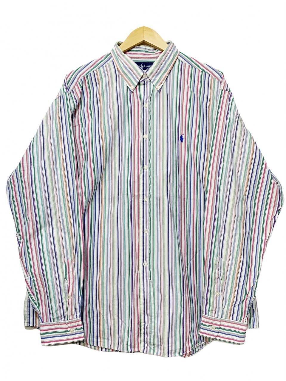 90s Polo Ralph Lauren Multi Stripe BD L/S Shirts 白 XXL ポロラルフ ...