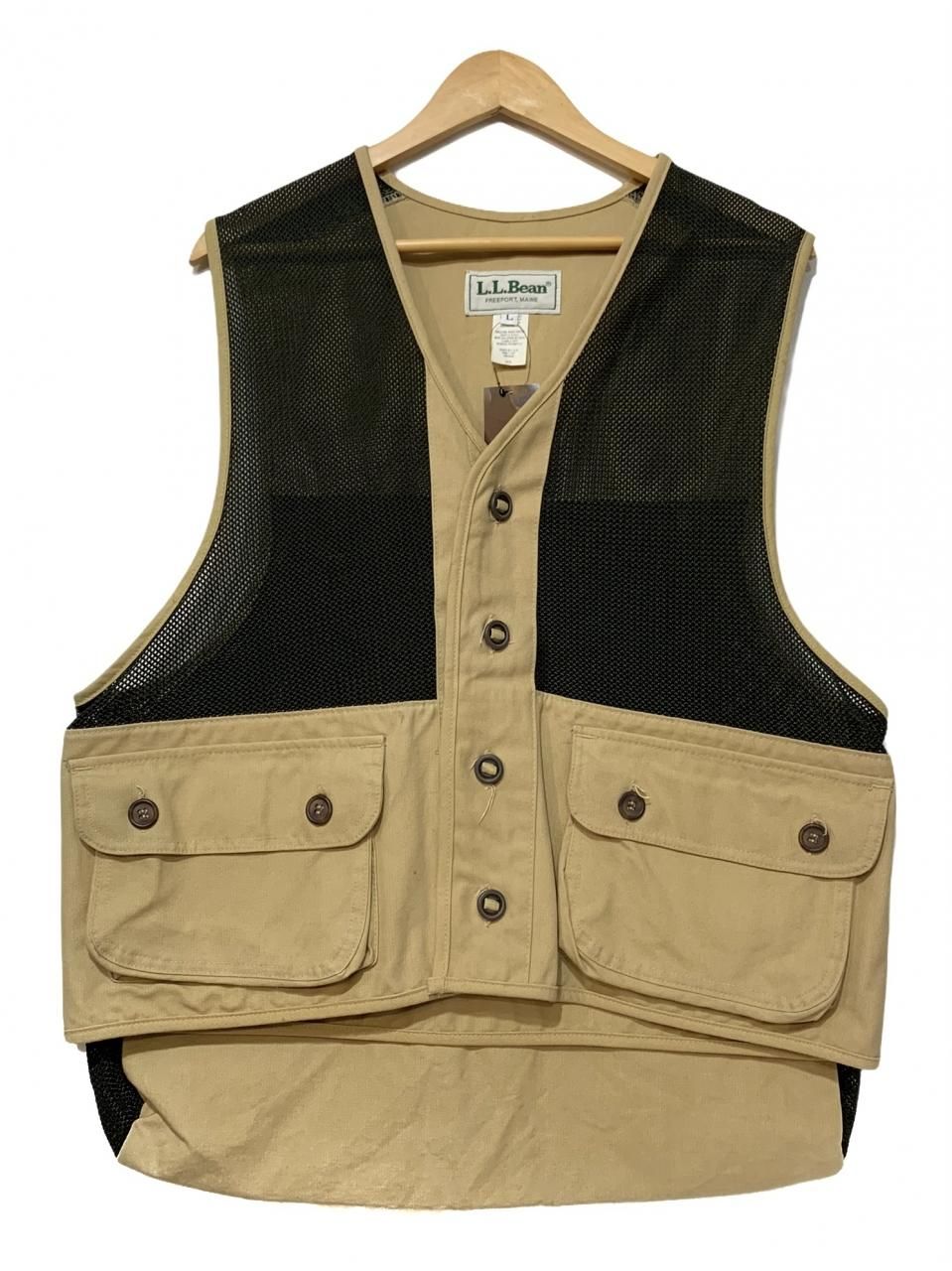 USA製 80s~90s L.L.Bean Duck Mesh Fishing Vest ベージュ黒 L エルエルビーン フィッシングベスト  ハンティングベスト ダック地 メッシュ 古着 - NEWJOKE ONLINE STORE