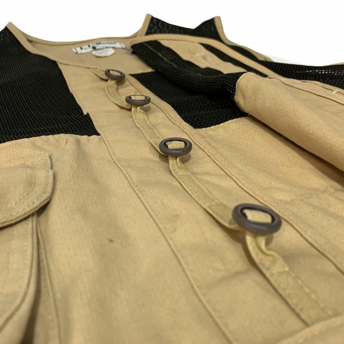USA製 80s~90s L.L.Bean Duck Mesh Fishing Vest ベージュ黒 L