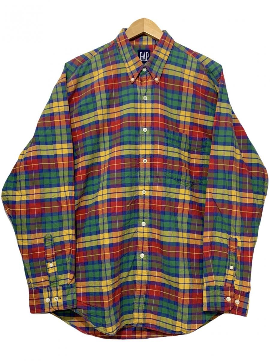 90s OLD GAP Cotton Check BD L/S Shirt 赤緑黄 XL オールドギャップ 長袖 シャツ チェック柄 ボタンダウン  コットン マルチカラー 古着 - NEWJOKE ONLINE STORE