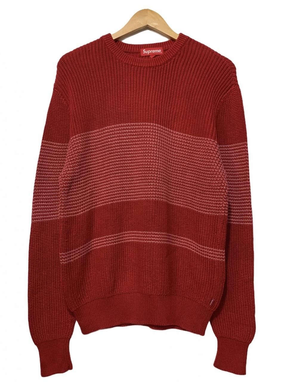 15SS SUPREME Tonal Stripe Crewneck Sweater 赤 S シュプリーム セーター コットンニット ボーダー柄  切り替え レッド 2015春夏 古着 - NEWJOKE ONLINE STORE