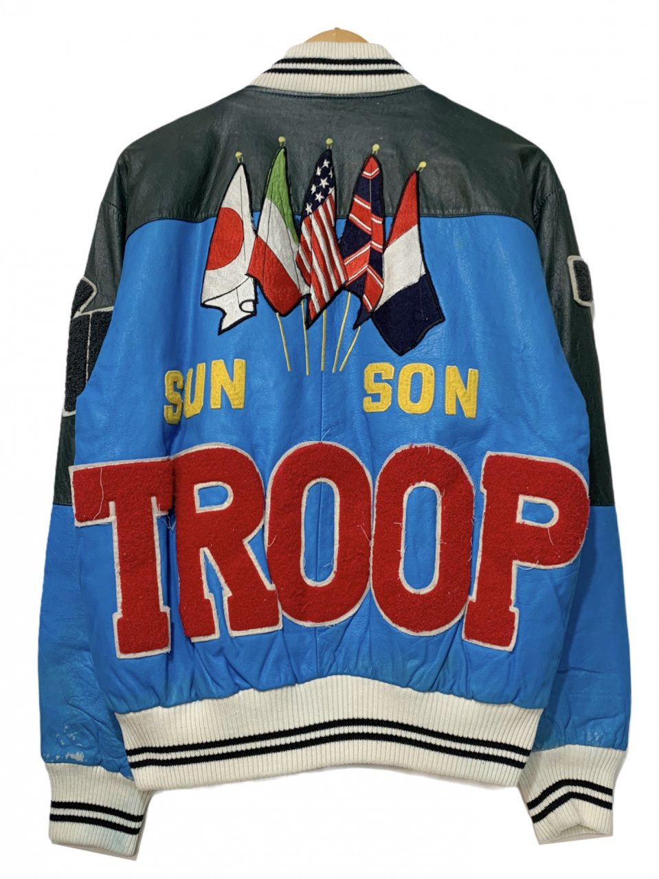 s~s TROOP Leather Jacket 青 M トゥループ レザージャケット 国旗
