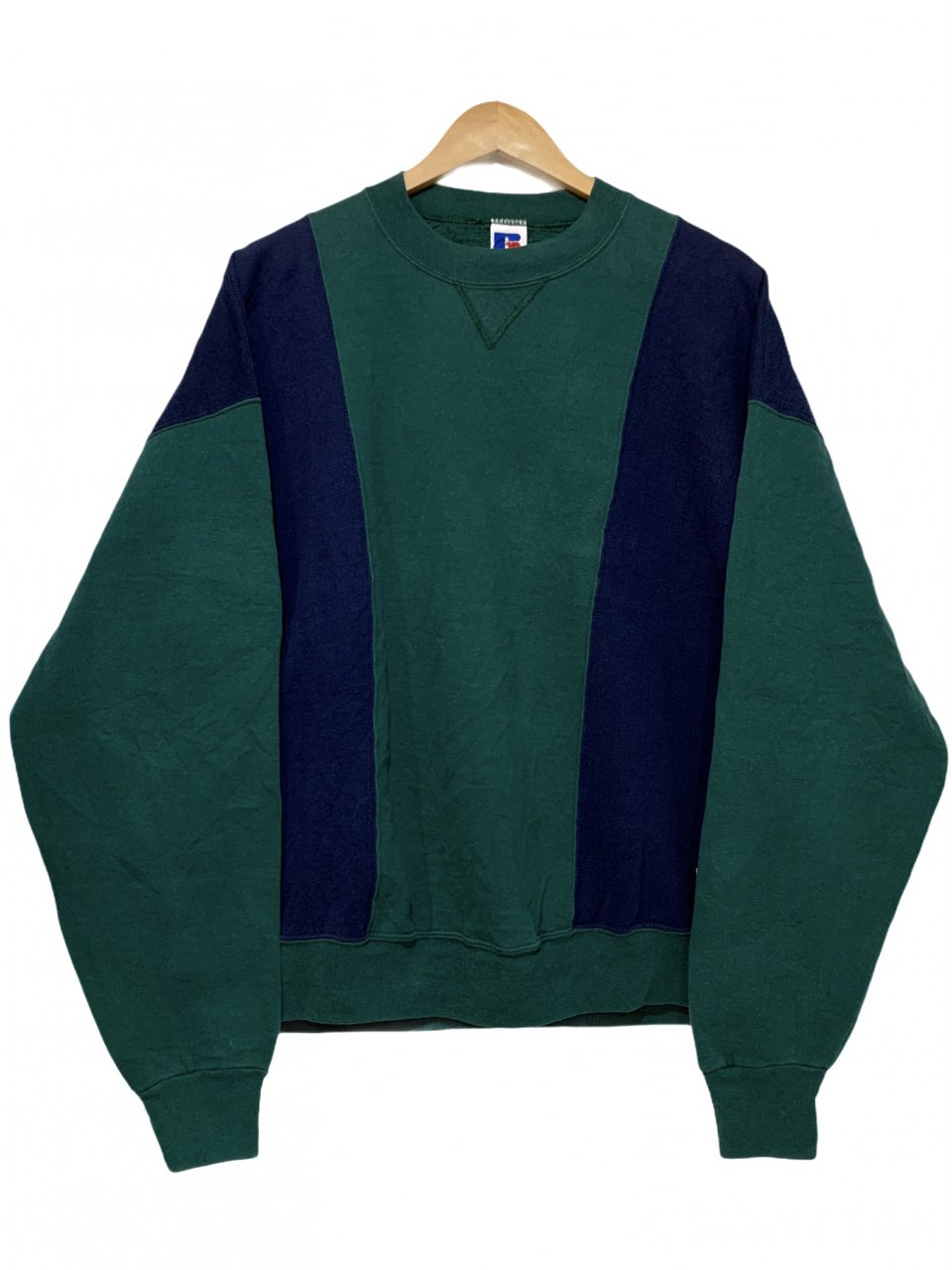 USA製 90s RUSSEL ATHLETIC 2 Tone Sweatshirt 紺緑 XL ラッセル 
