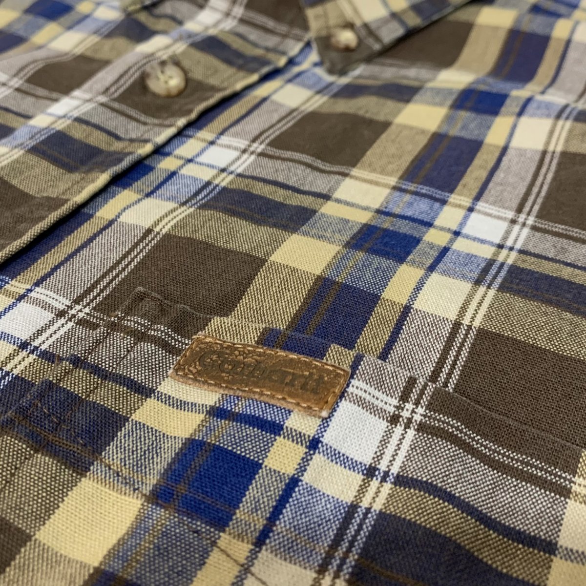 USA製 90s Carhartt Cotton Check BD L/S Shirt 茶青 2XL カーハート