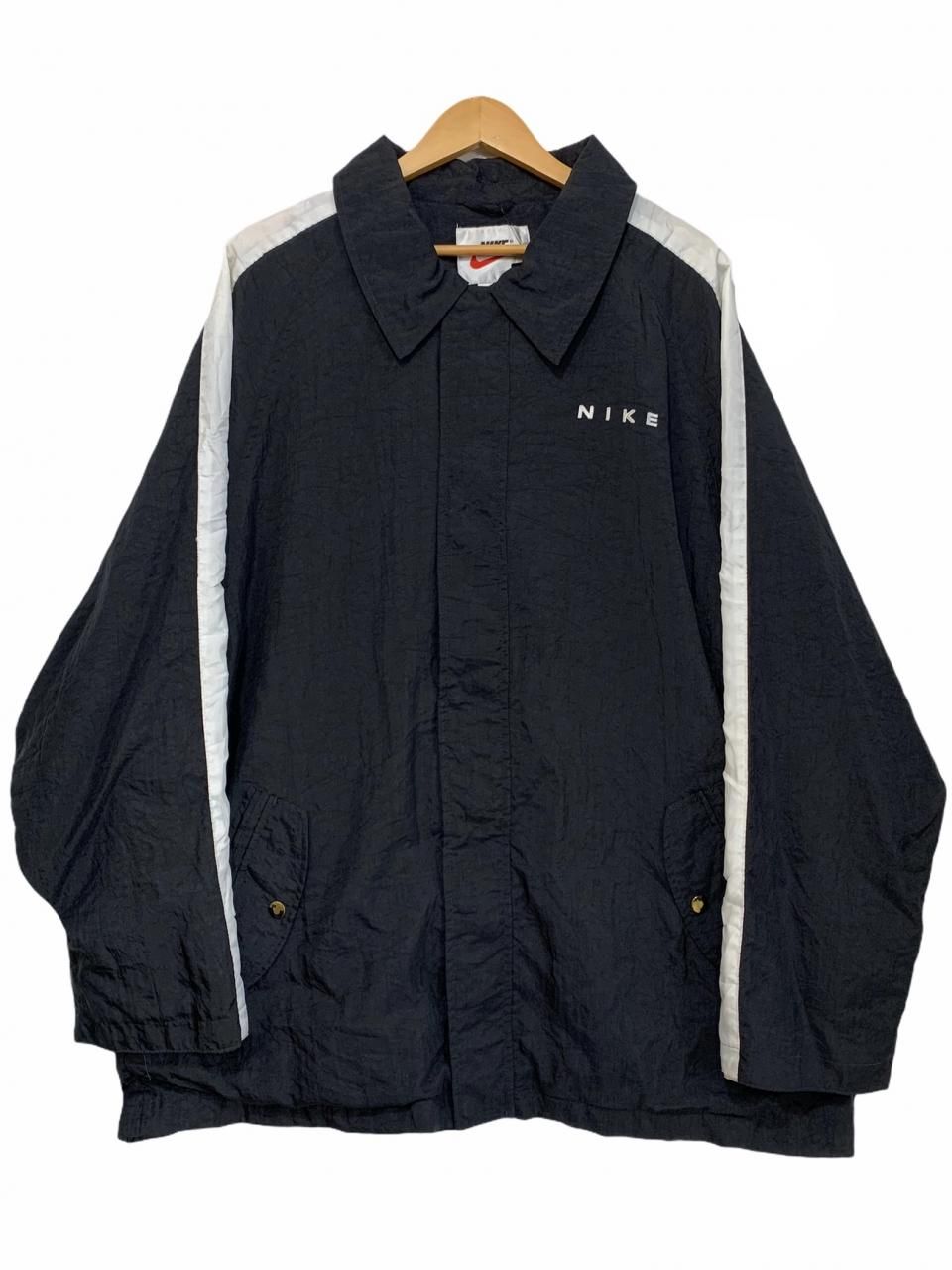 97年製 NIKE Logo Nylon Coach Jacket 黒白 XL 銀タグ 90s