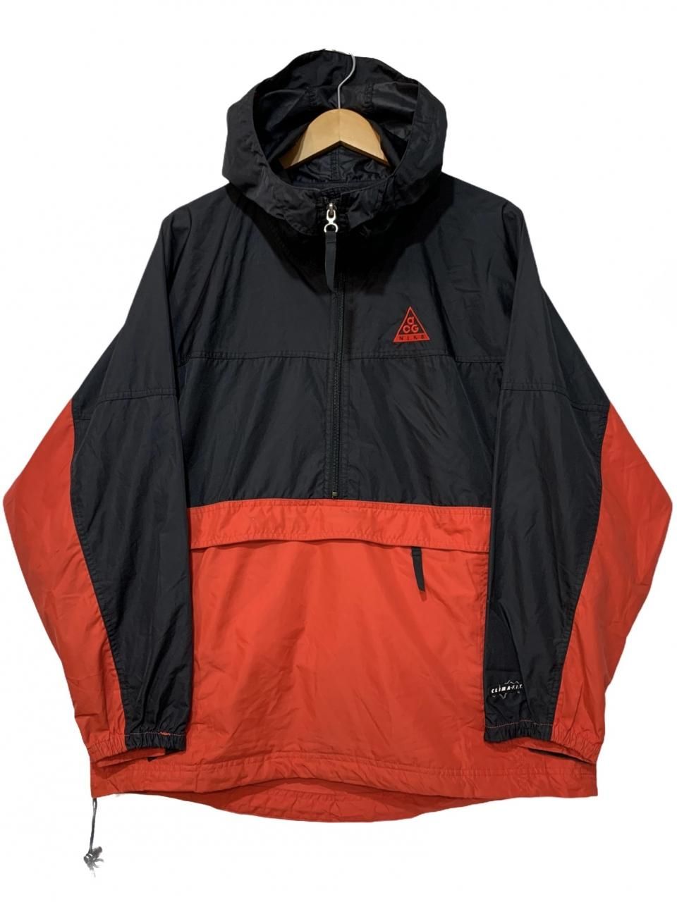 90s NIKE ACG Logo Nylon Anorak Parka 黒赤 M ナイキ エーシージー ...