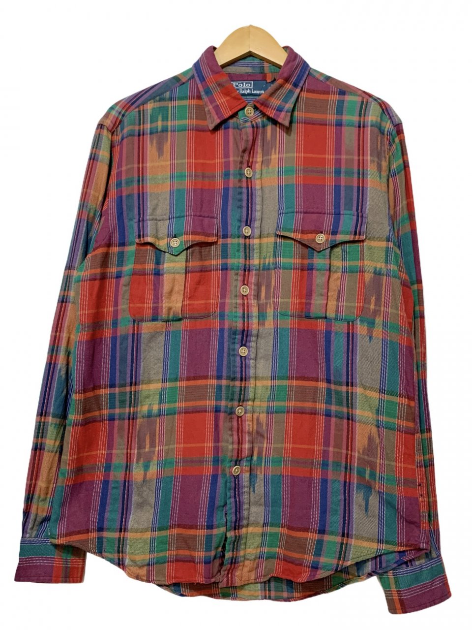 Polo Ralph Lauren Native Check Flannel L/S Shirt 赤 M ポロラルフローレン 長袖シャツ ネルシャツ  チェック柄 ネイティブ柄 レッド 古着 - NEWJOKE ONLINE STORE