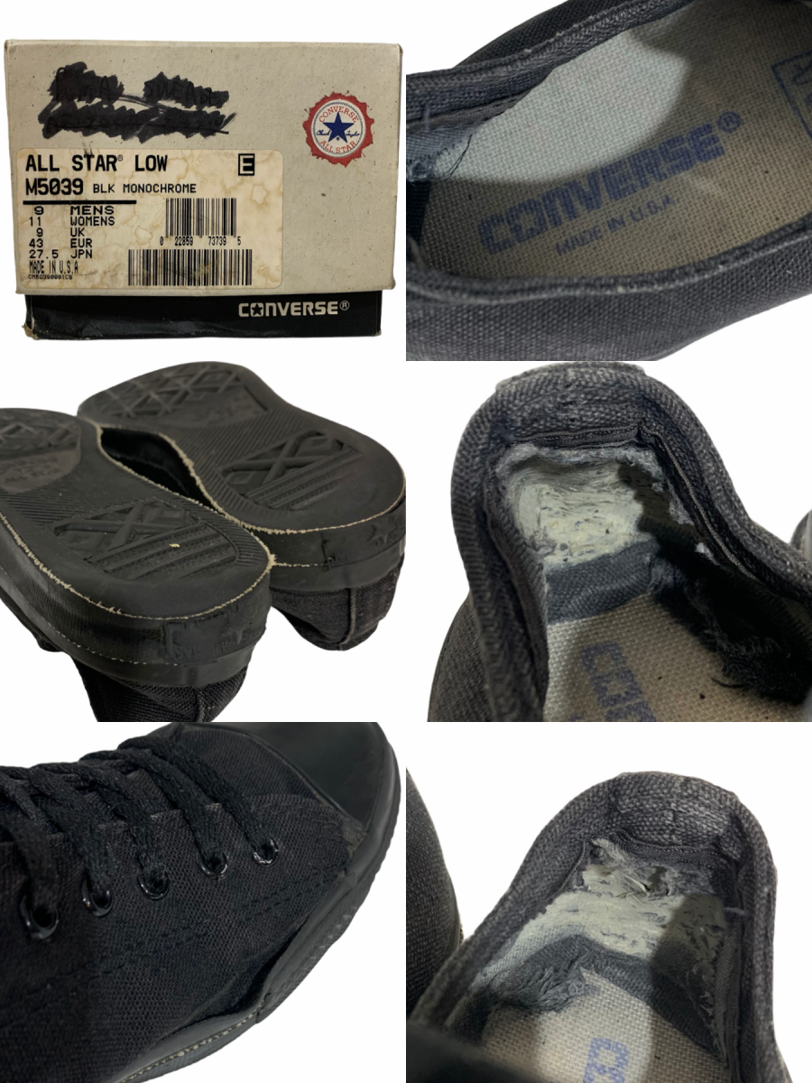 USA製 90s CONVERSE ALL STAR BLACK MONOCHROME LOW 黒 US9/27.5 USA製 90s CONVERSE ALL STAR BLACK MONOCHROME LOW 黒 US9/27.5