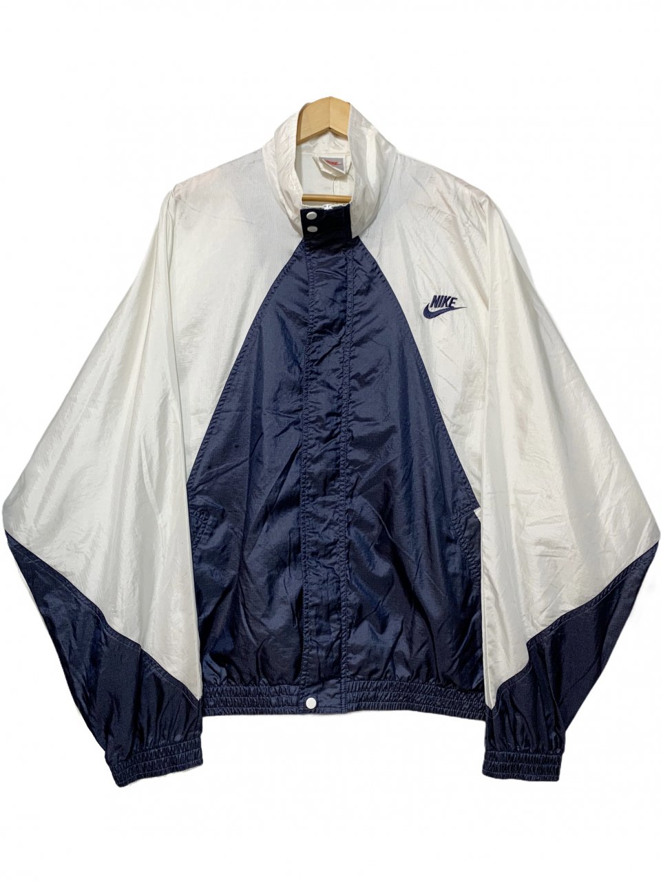 93年製 NIKE Logo Nylon Jacket 紺白 XL 銀タグ 90s ナイキ ナイロン ...