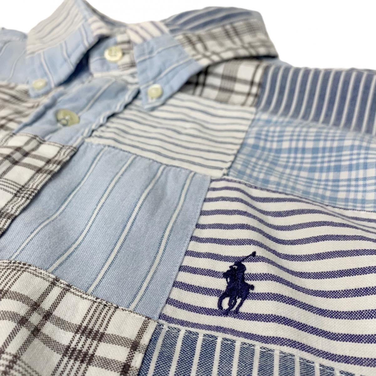 s Polo Ralph Lauren "BLAIRE" Check Patchwork L/S Shirt 水色 L