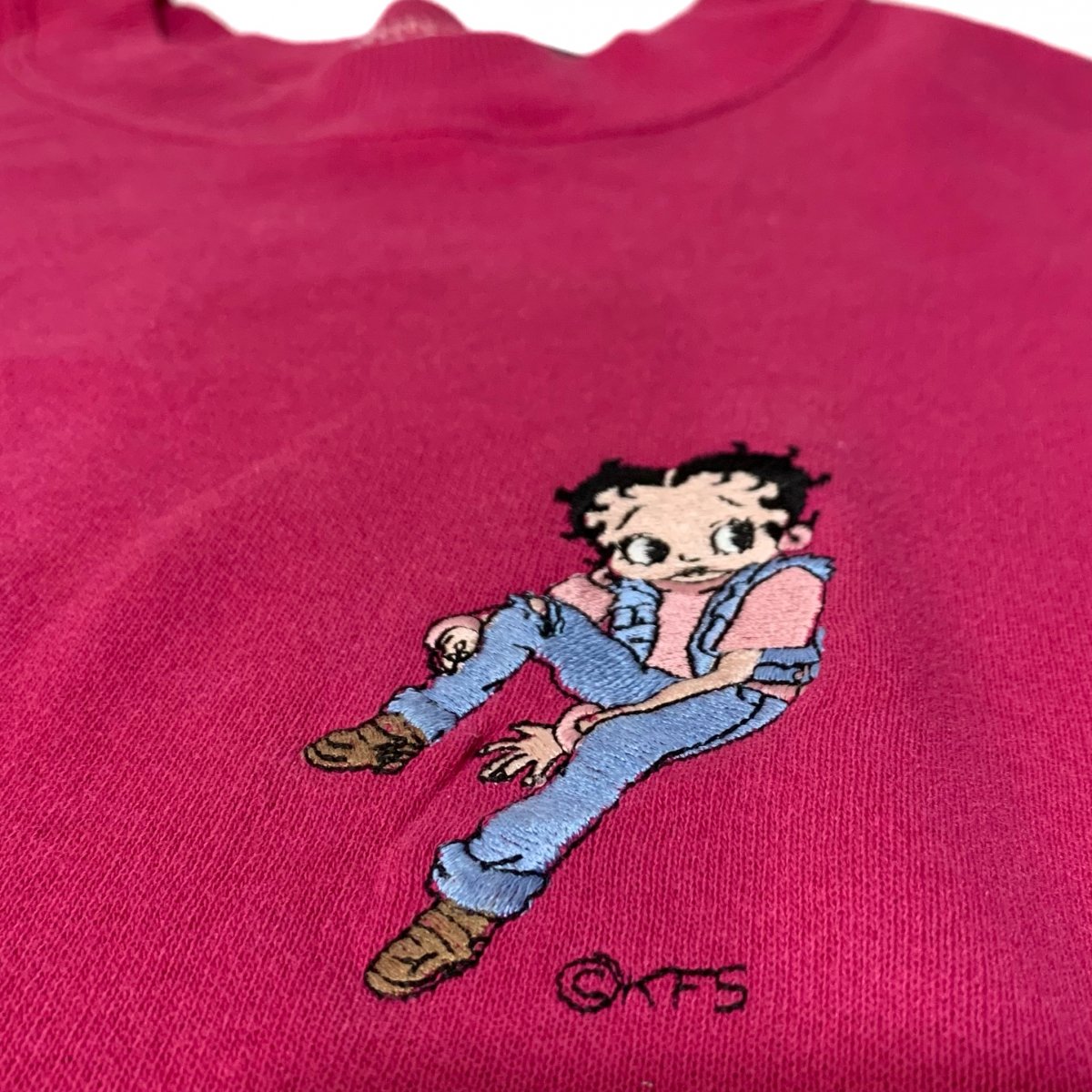 90s BETTY BOOP Embroidery Sweatshirt ピンク XL ベティーブープ 