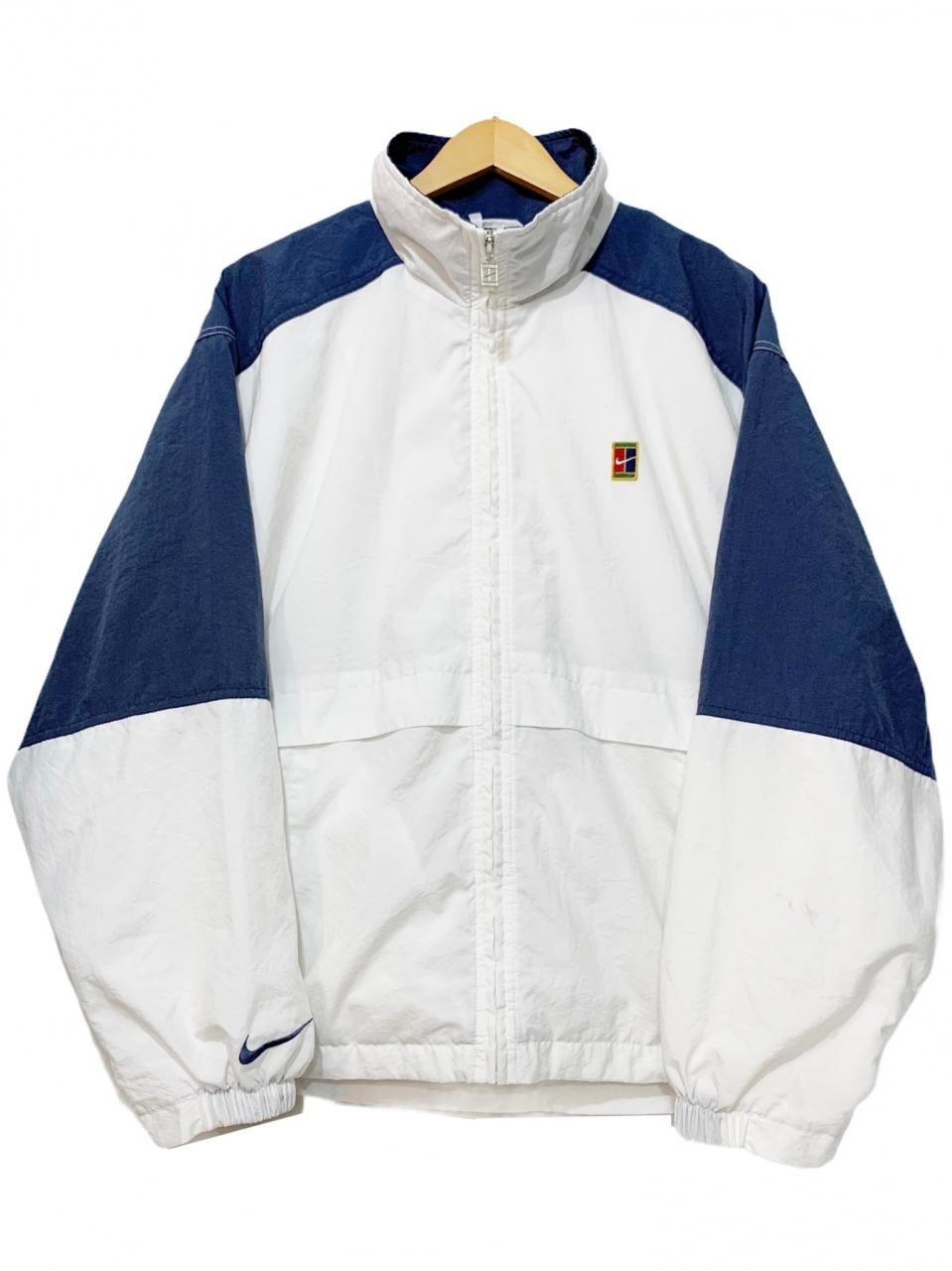 年製 NIKE "Tennis Logo" Nylon Jacket 白紺 L s 銀タグ ナイキ