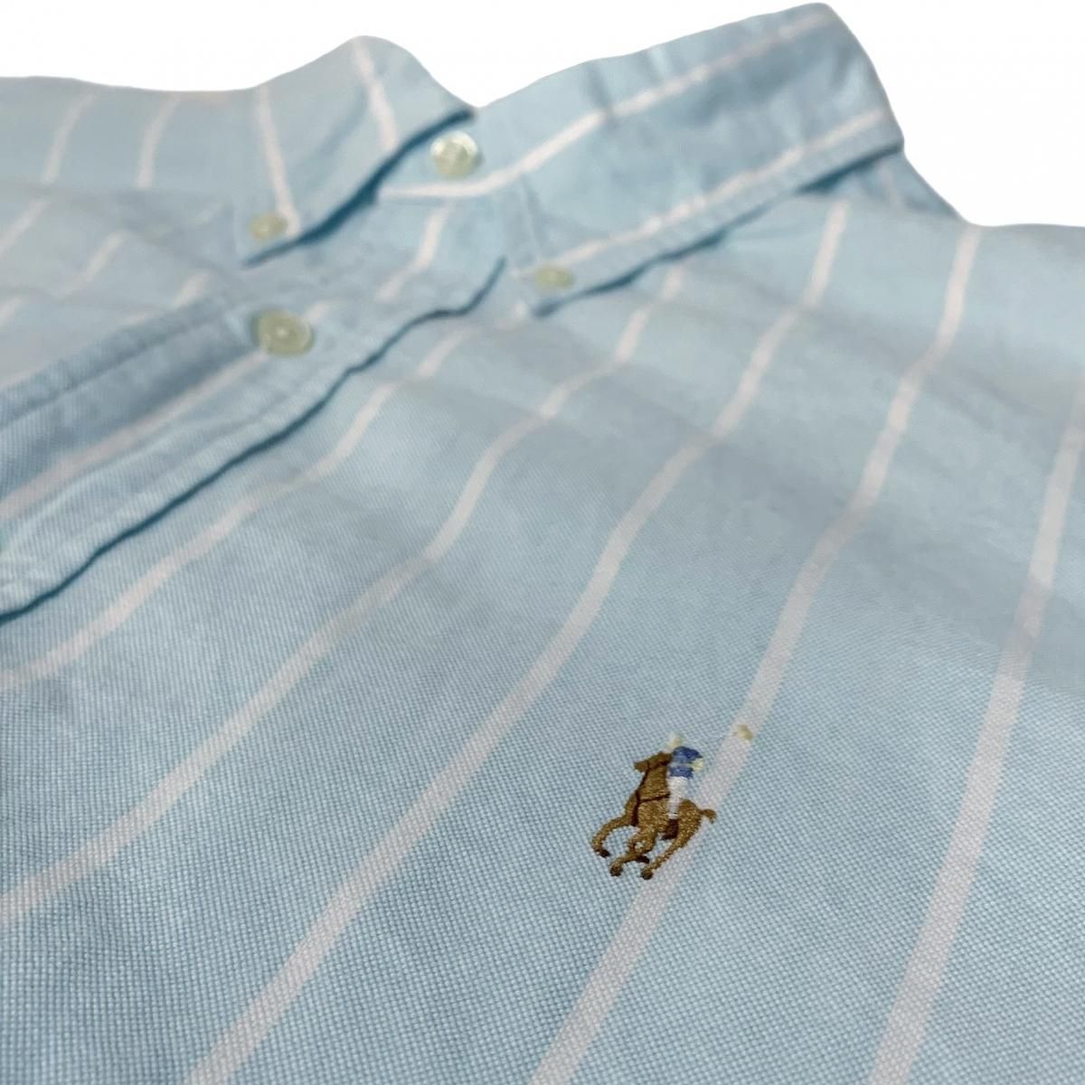 90s Polo Ralph Lauren Stripe BD L/S Shirt 水色 XL ポロラルフ 90s Polo Ralph Lauren Stripe BD L/S Shirt 水色 XL ポロラルフ
