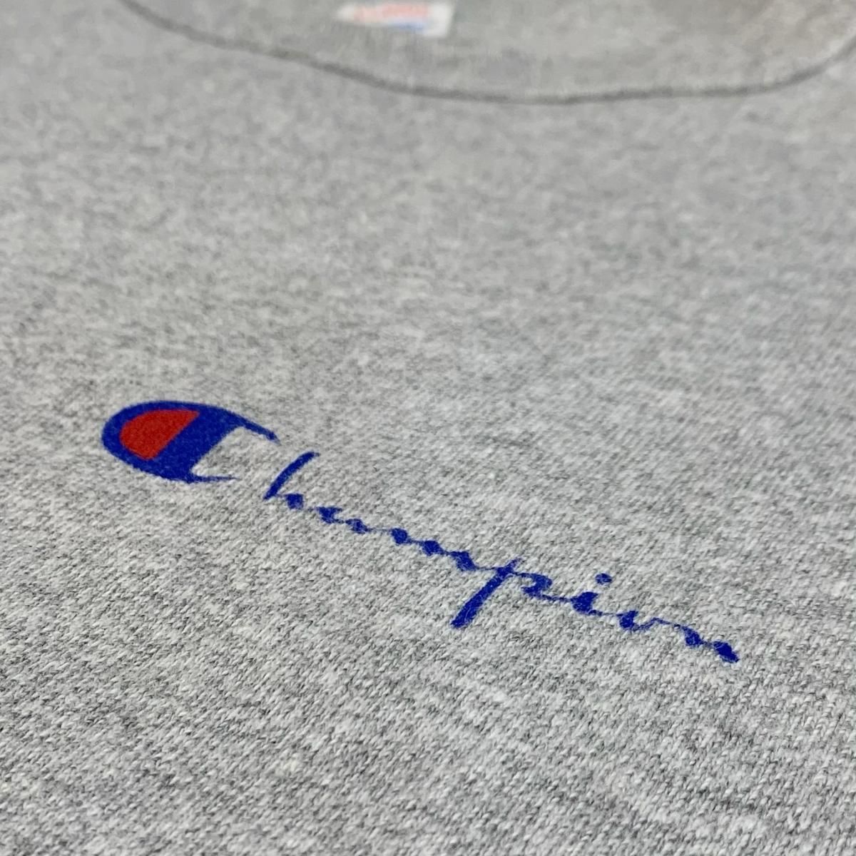 USA製 80s Champion 88/12 Script Logo S/S Tee 灰 XL トリコタグ チャンピオン 半袖 Tシャツ  スクリプトロゴ ハチハチ ワンツー 杢ボディ 古着 - NEWJOKE ONLINE STORE