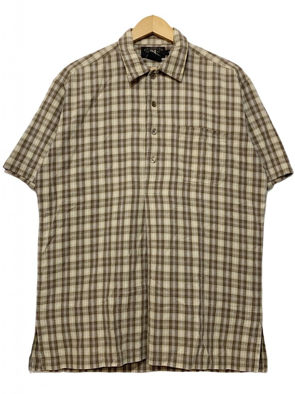 90s RRL Cotton Check Pullover S/S Shirt 茶 S 三ツ星タグ ダブル