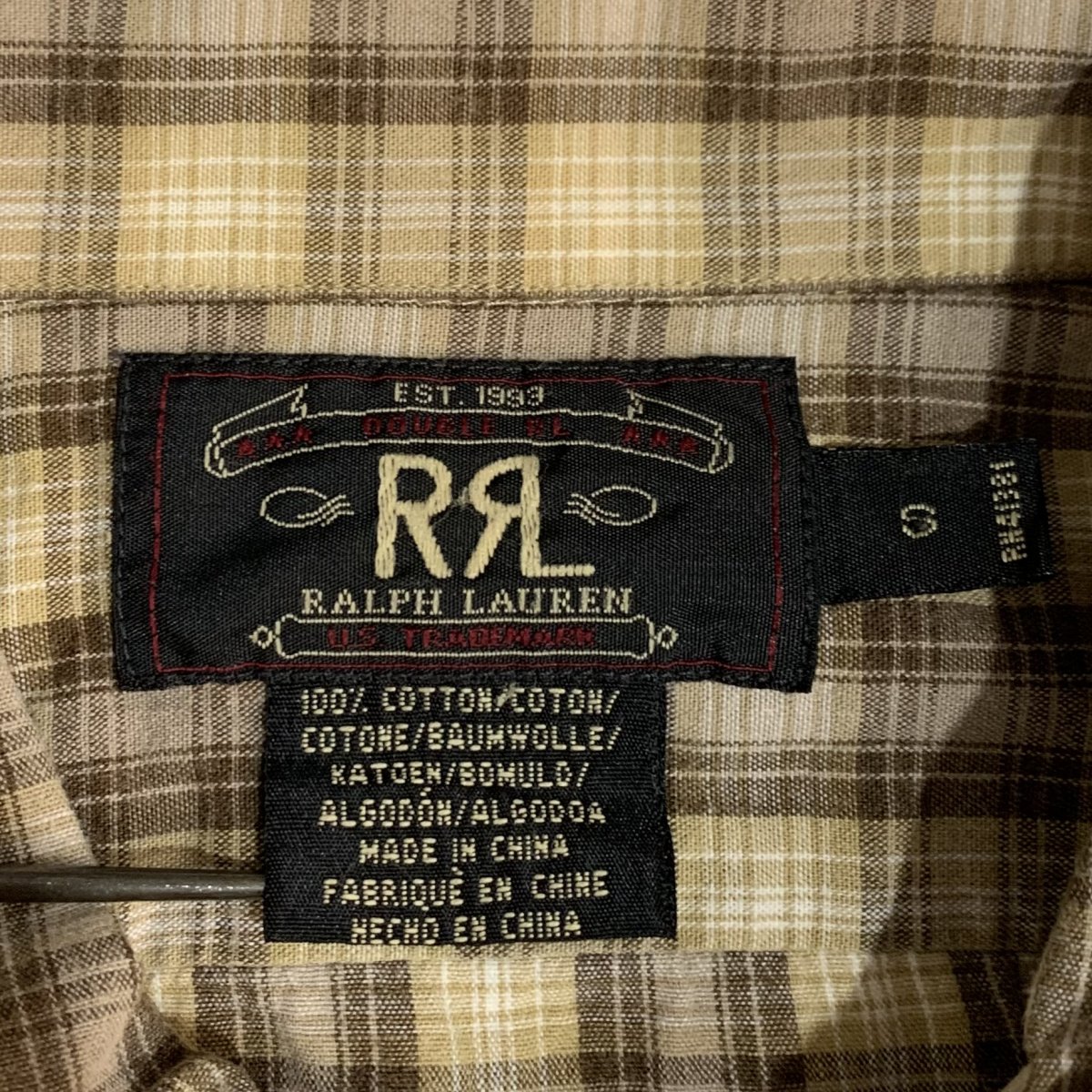 90s RRL Cotton Check Pullover S/S Shirt 茶 S 三ツ星タグ ダブル