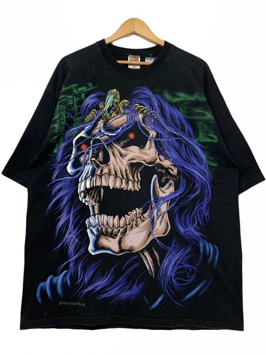 90s liquid blue skull Tシャツ リキッドブルー スカル - Tシャツ