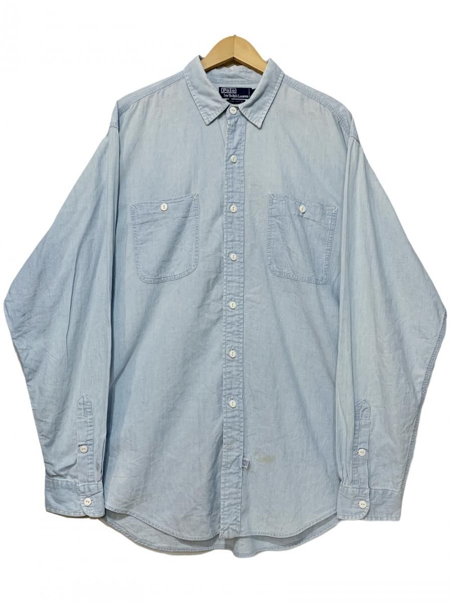 90s Polo Ralph Lauren "RL-94 Indian Head" Chambray L/S Shirt 薄青