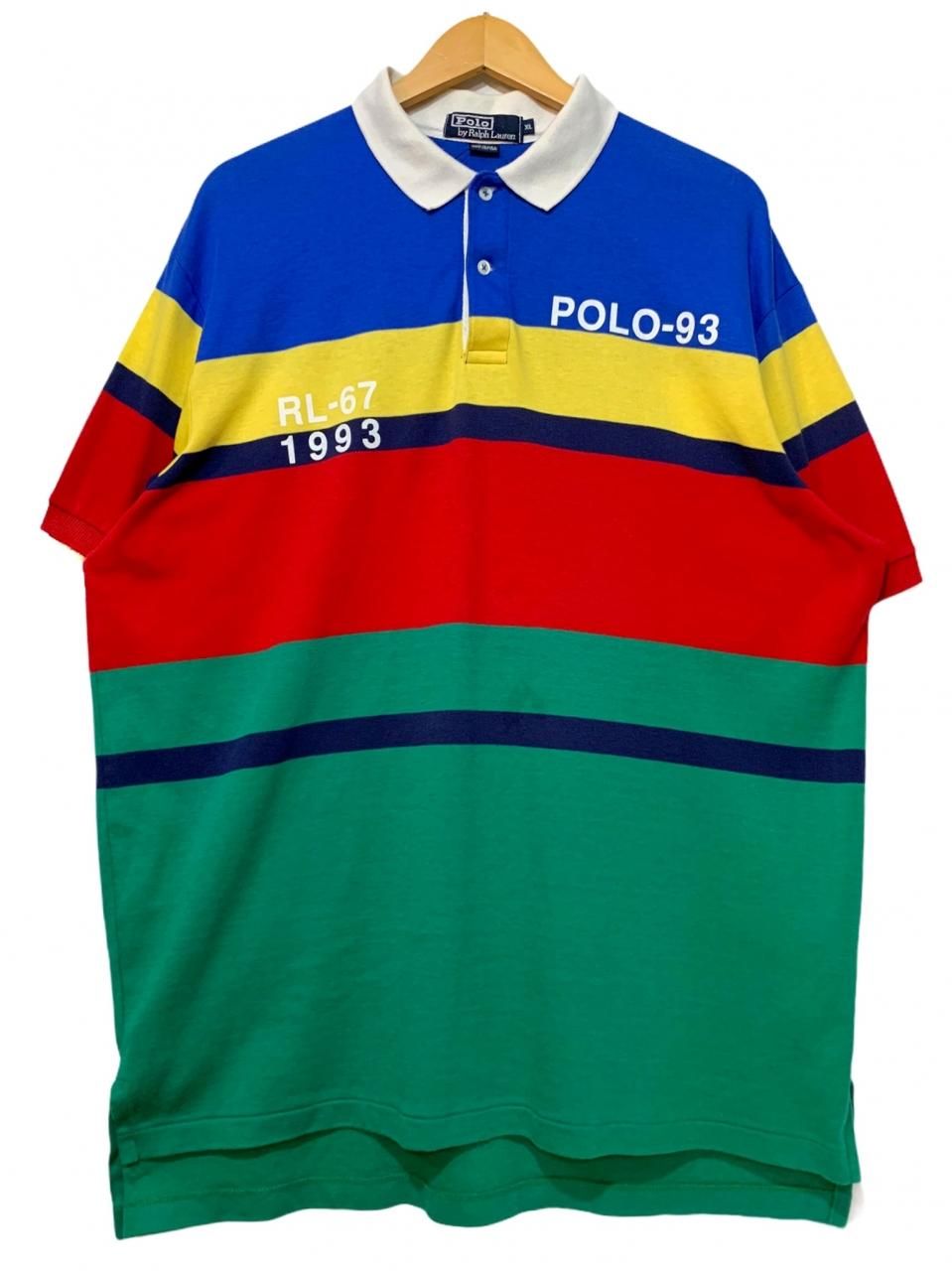 USA製 90s Polo Ralph Lauren "RL-1993" Multi Border S/S Polo Shirt マルチ XL  ポロラルフローレン 半袖 ポロシャツ RL93 古着 - NEWJOKE ONLINE STORE