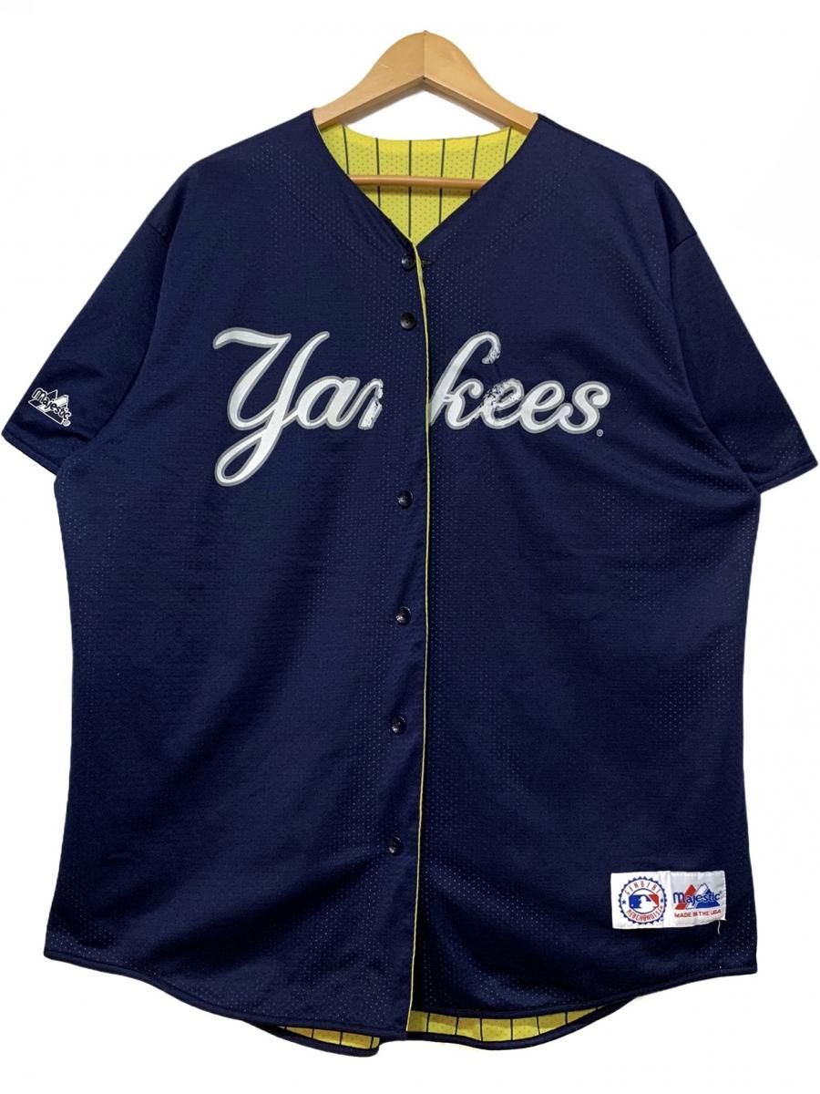 USA製 90s Majestic "NY YANKEES" Reversible Baseball Shirt 蛍光黄紺