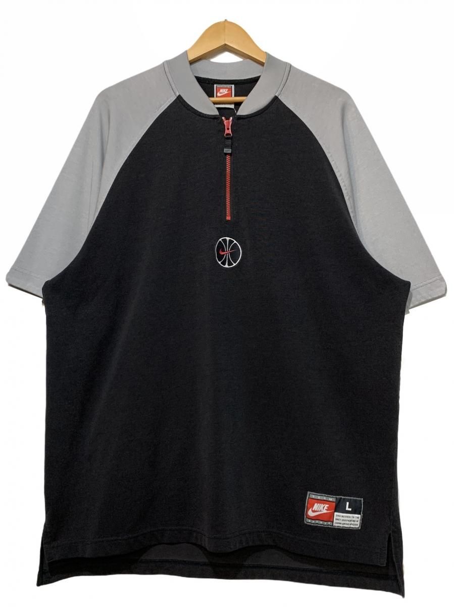98年製 NIKE Logo Half Zip S/S Shirt 黒灰 L 90s ナイキ 半袖