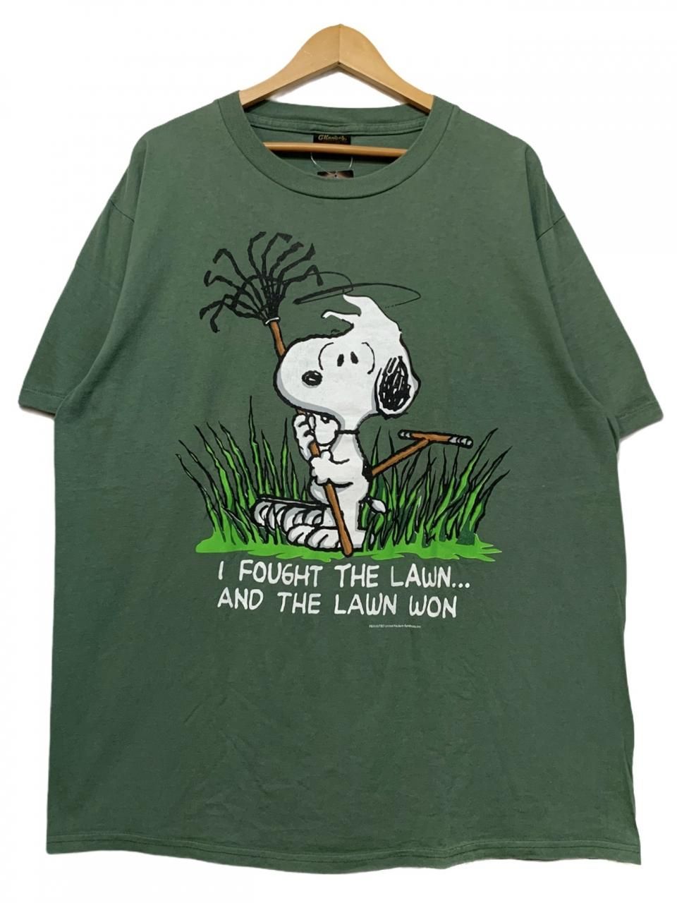 USA製 90s SNOOPY Print S/S Tee オリーブ XL スヌーピー 半袖 Tシャツ ...