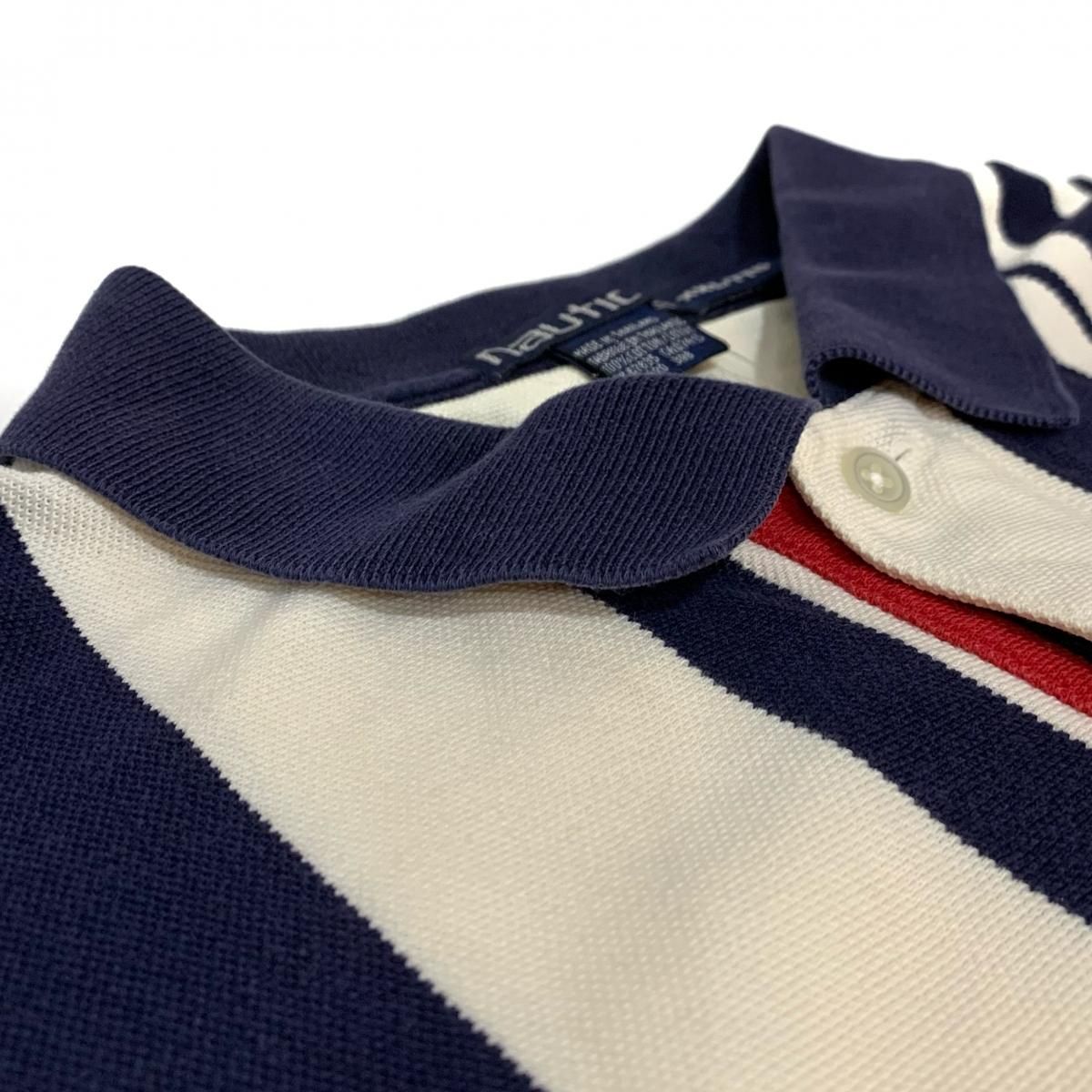 ポロシャツ ネイビーとホワイト ストライプ 残りわずか/洗える】ストライプサッカーポロシャツ (カットソー・T