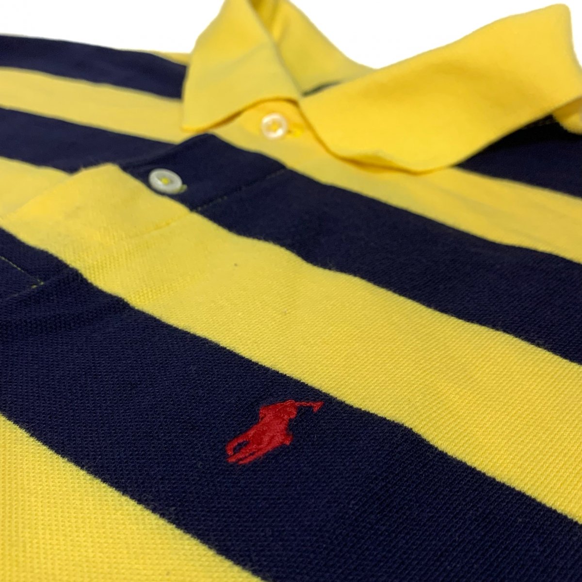 Polo Ralph Lauren Border S/S Polo Shirt 黄紺 L ポロラルフローレン 