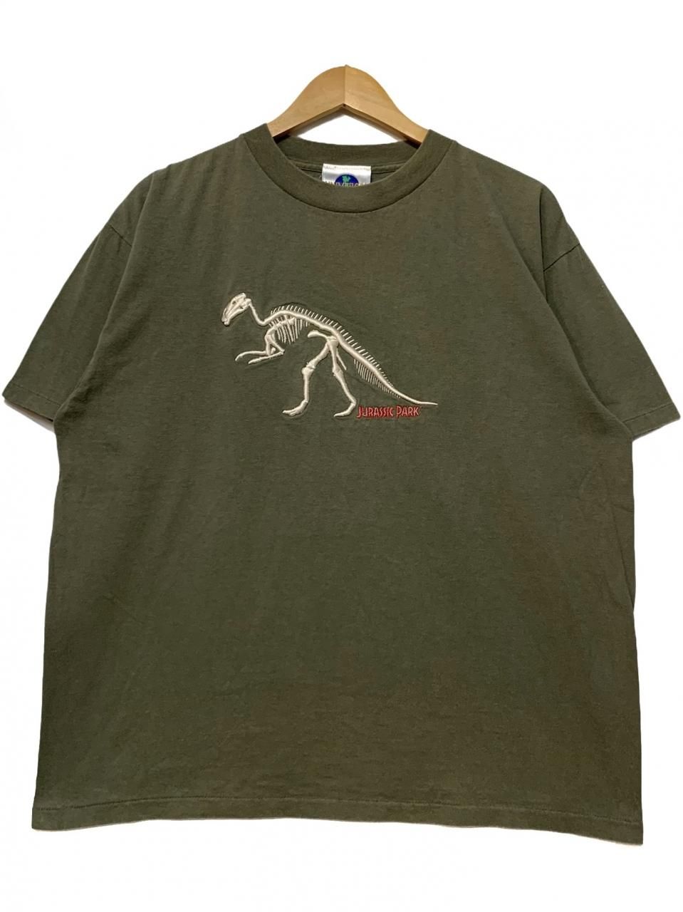 97年 JURASSIC PARK Embroidery S/S Tee オリーブ L 90s 97年 JURASSIC PARK Embroidery S/S Tee オリーブ L 90s