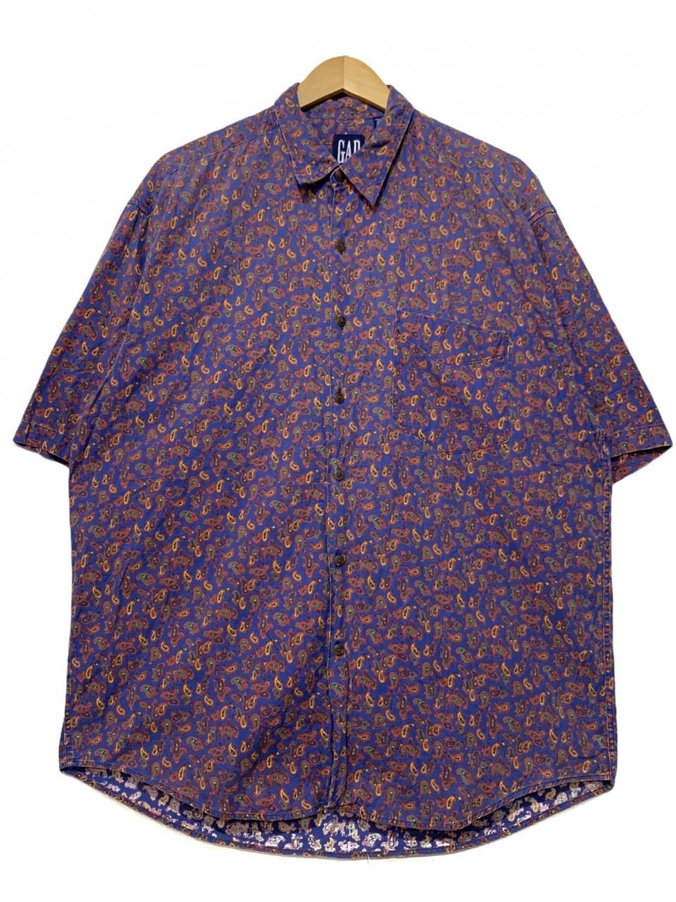 90s OLD GAP Paisley Cotton S/S Shirt 青赤 L オールドギャップ 半袖 