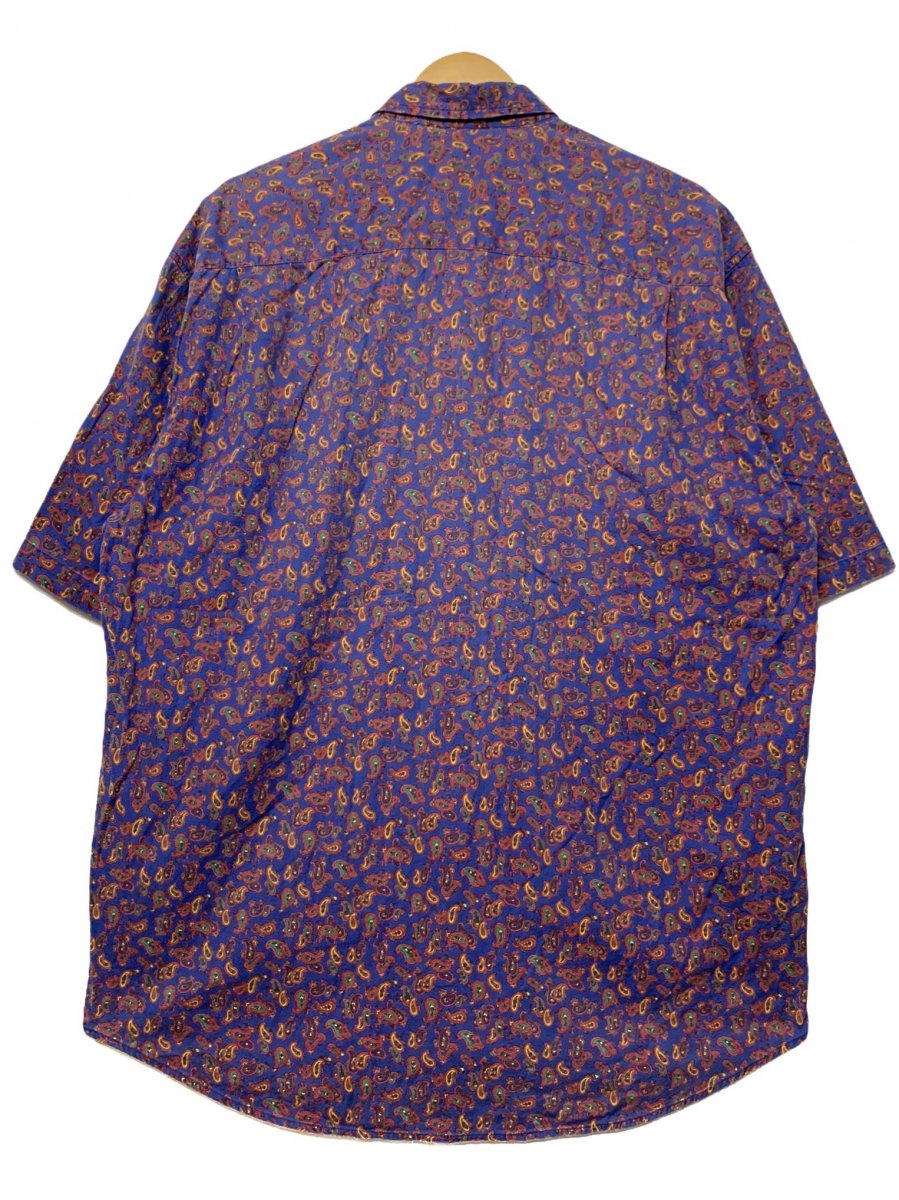 90s OLD GAP Paisley Cotton S/S Shirt 青赤 L オールドギャップ 半袖 