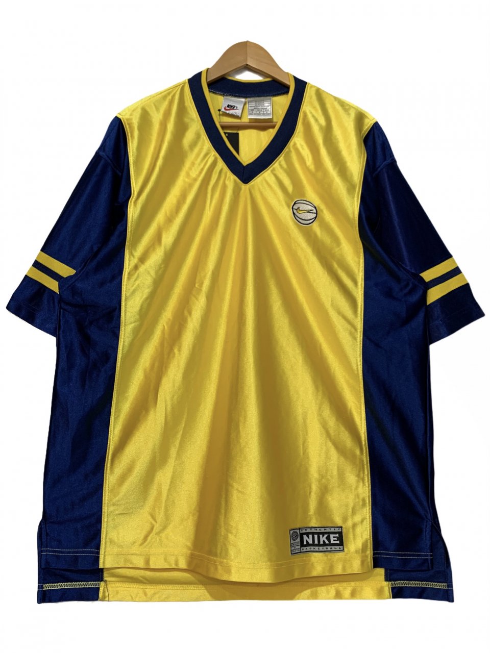 90s NIKE Logo Warm Up Jersey 黄紺 L 銀タグ ナイキ ウォームアップ