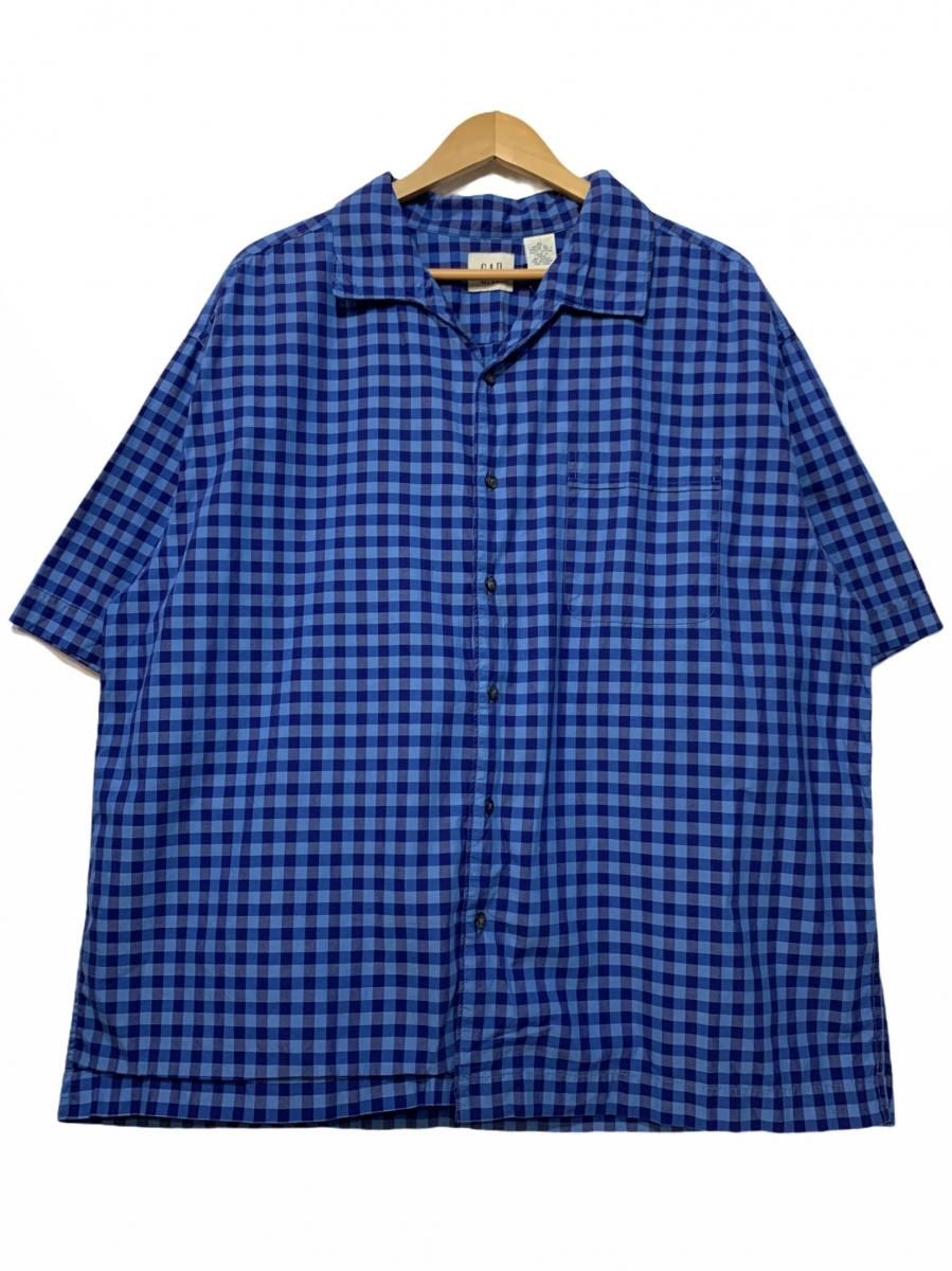 00s OLD GAP Check Open Collar S/S Shirt 青 XL オールドギャップ ...