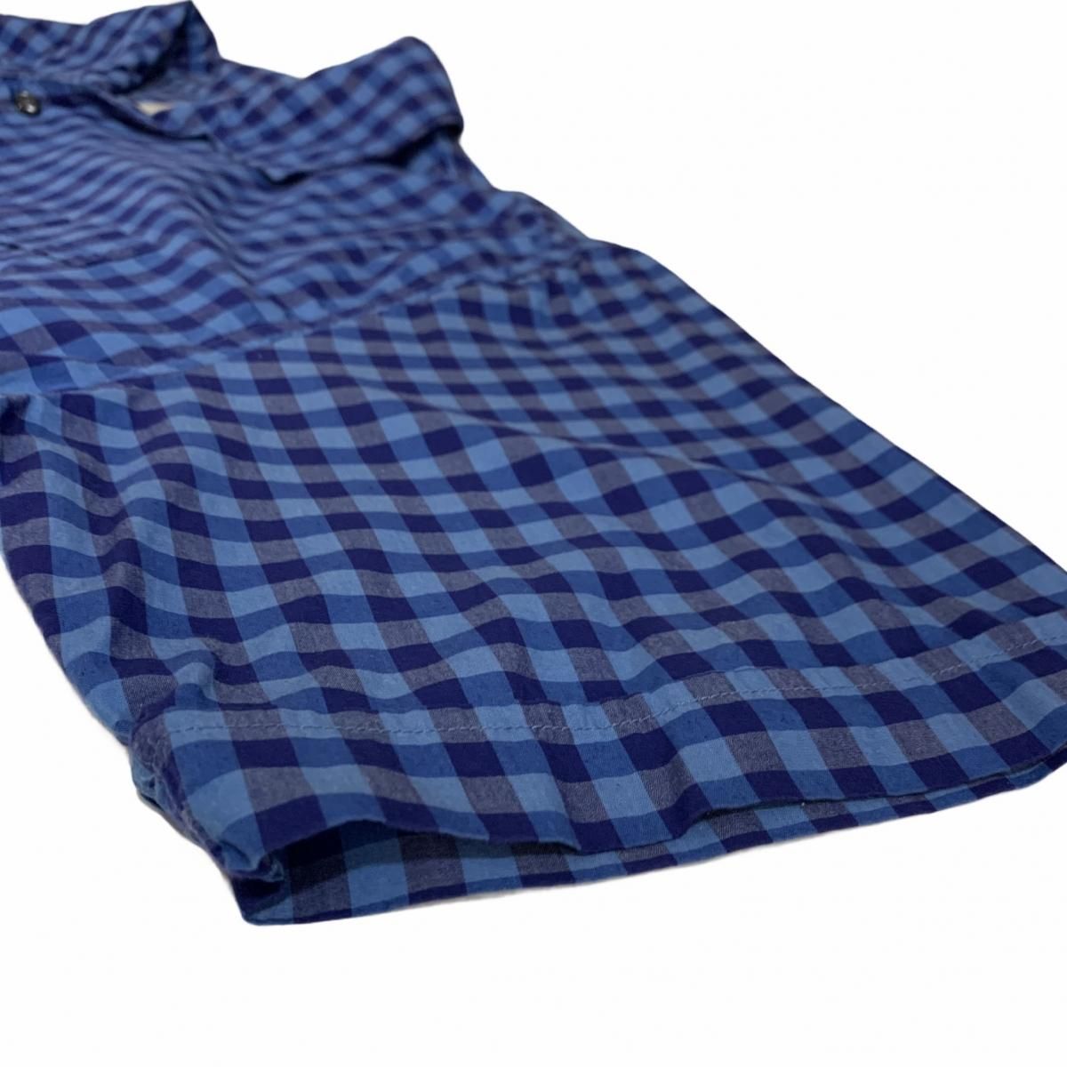 00s OLD GAP Check Open Collar S/S Shirt 青 XL オールド
