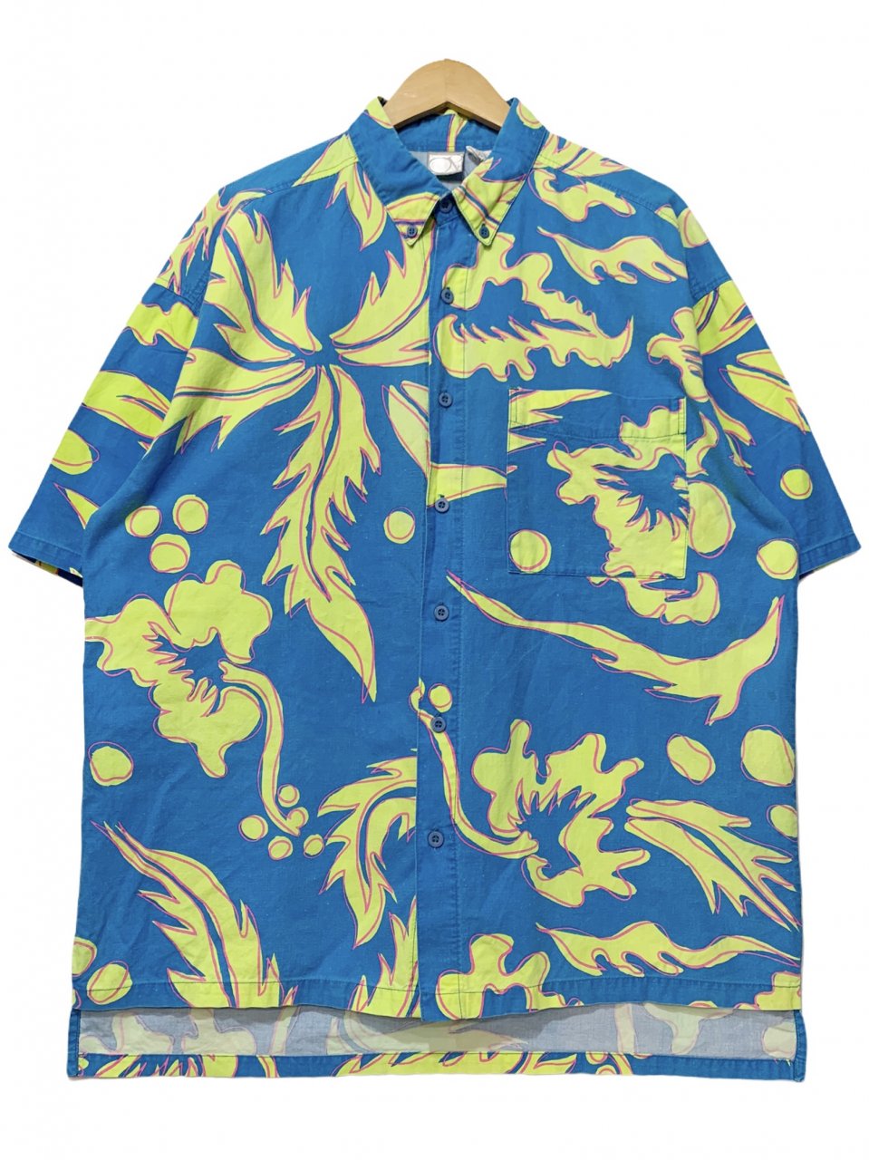 90s OCEAN PACIFIC Cotton Aloha Shirt 青 L オーシャンパシフィック 