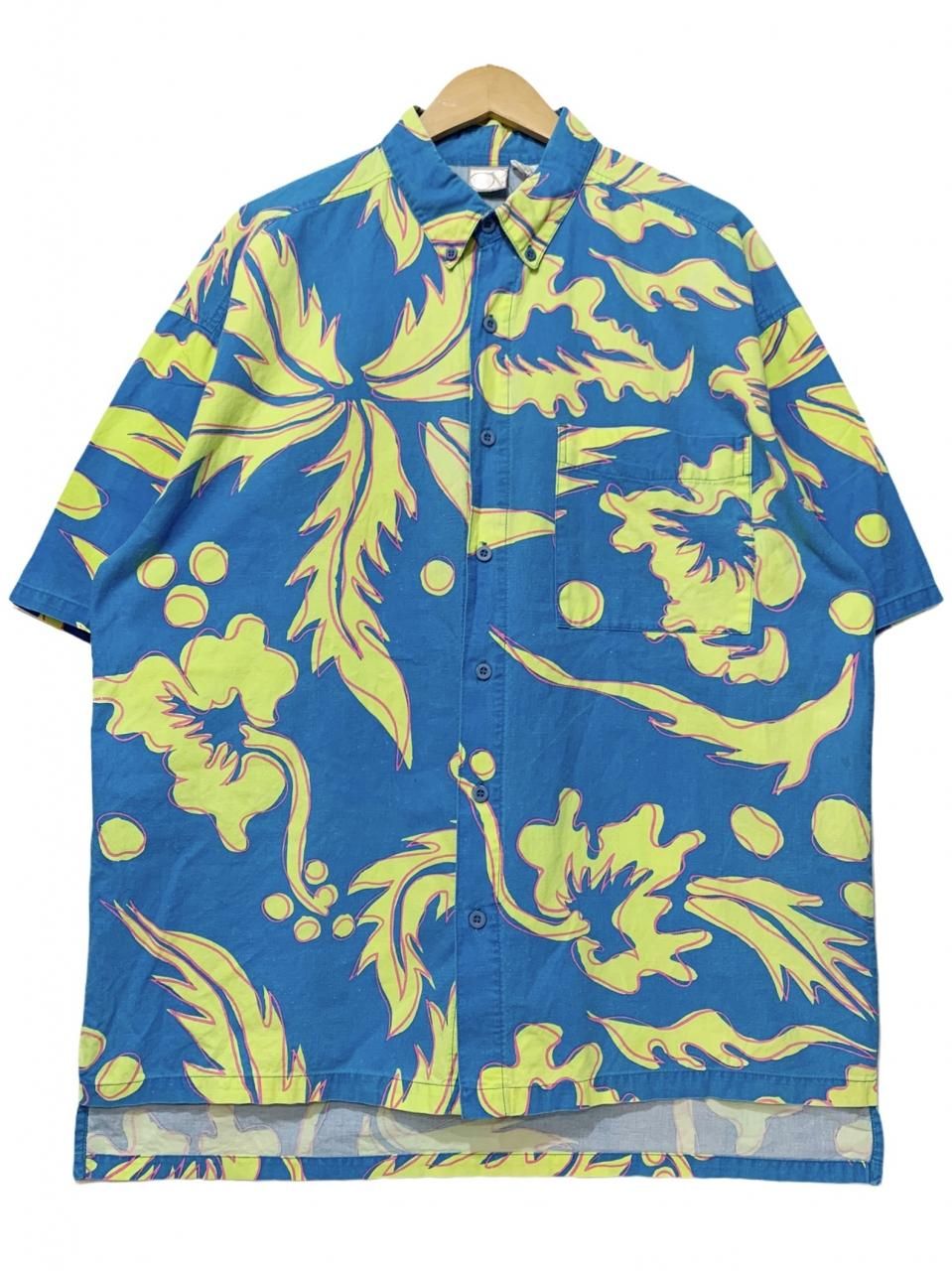 90s OCEAN PACIFIC Cotton Aloha Shirt 青 L オーシャンパシフィック