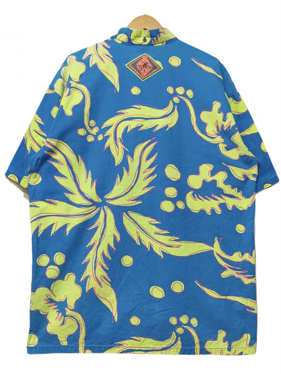 90s OCEAN PACIFIC Cotton Aloha Shirt 青 L オーシャンパシフィック ...