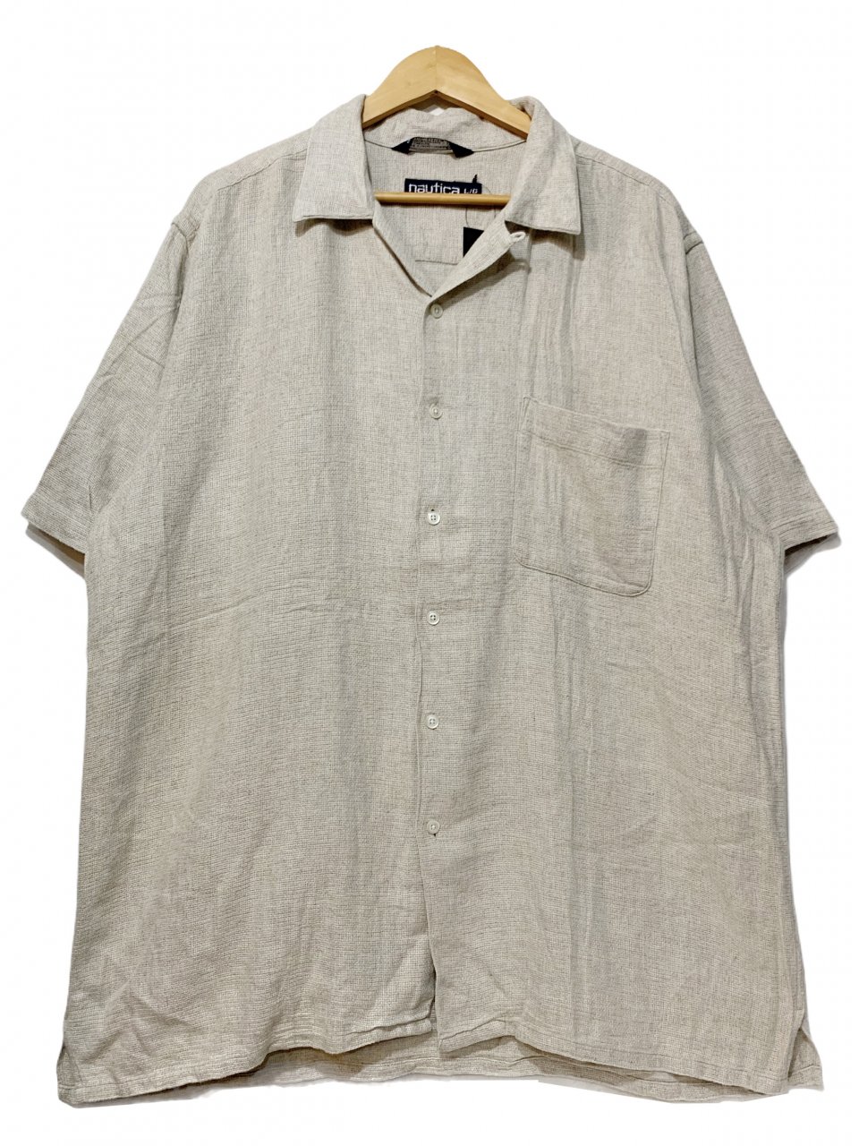 90s NAUTICA Linen Rayon Open Collar S/S Shirt ベージュ L