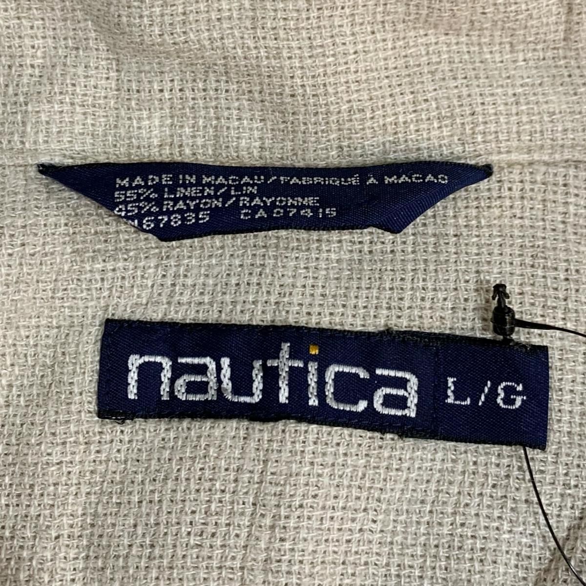 90s NAUTICA Linen Rayon Open Collar S/S Shirt ベージュ L